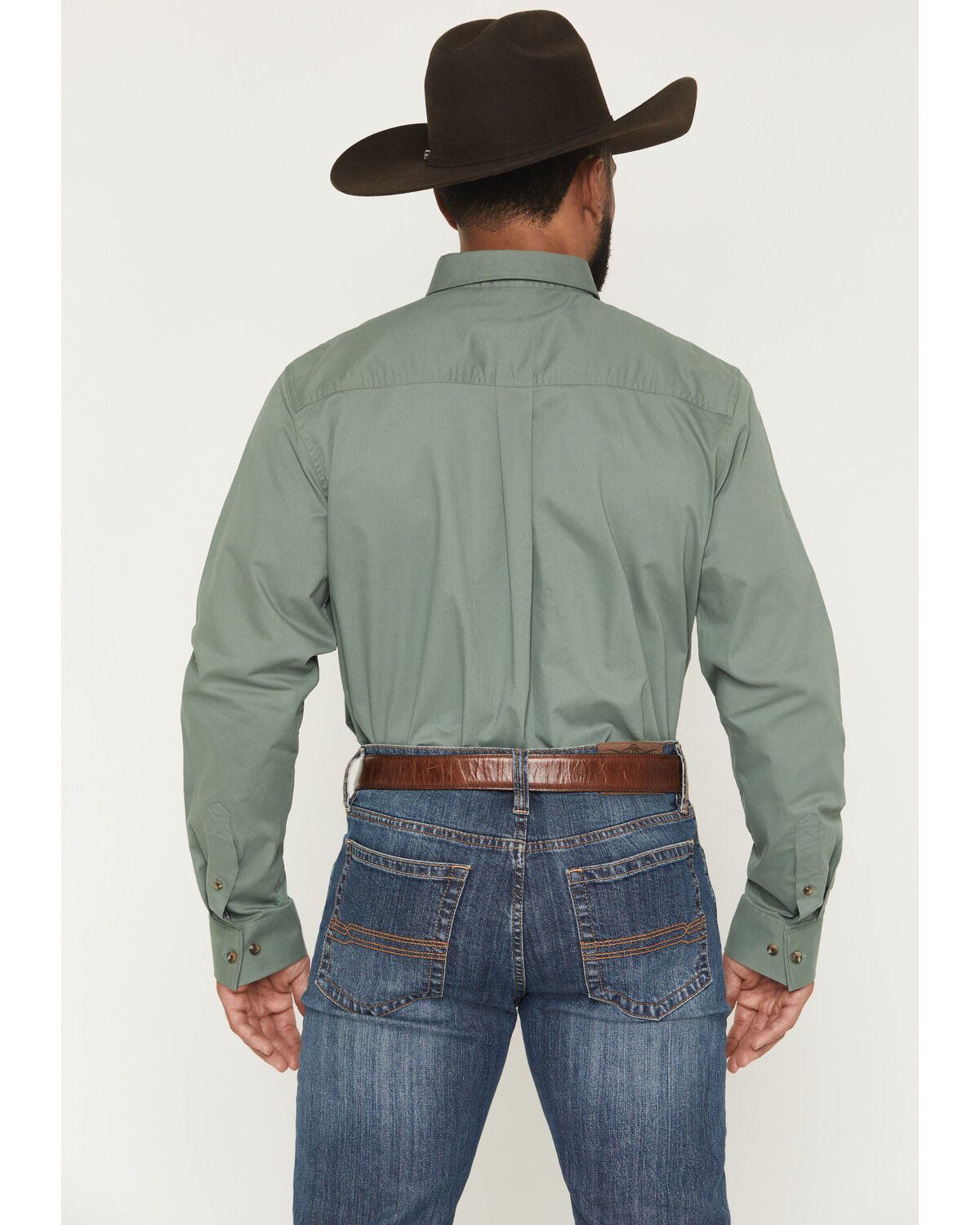 Image #4 - Cody James Men's Basic Solid Long Sleeve Button-Down Stretch Western Shirt, Sage, hi-res