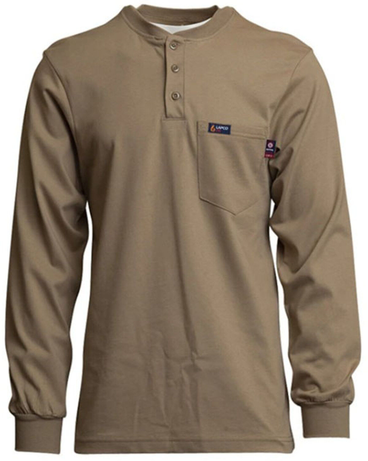 Image #1 - Lapco Men's FR Solid Long Sleeve Work Henley Shirt, Beige/khaki, hi-res