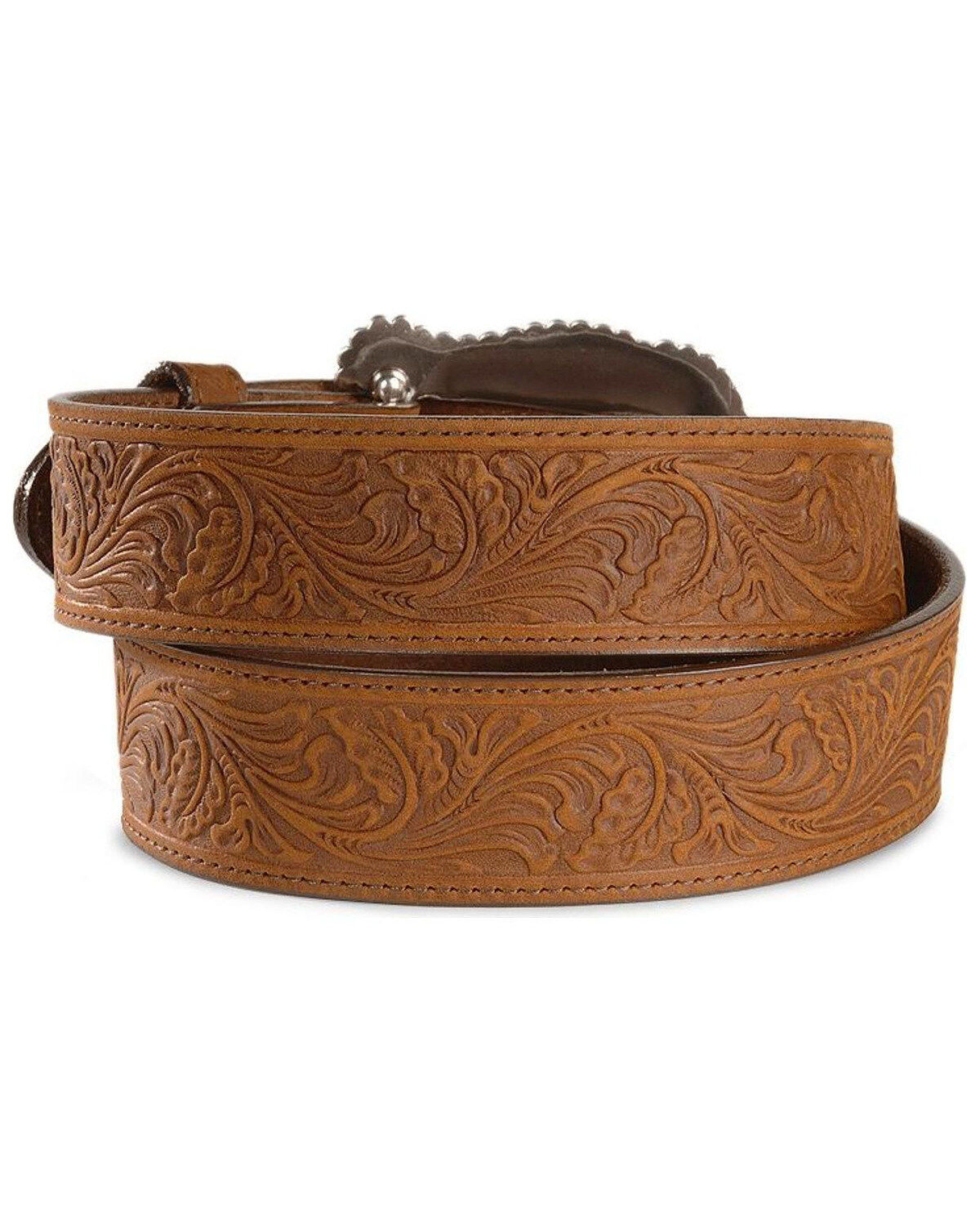 Image #2 - Tony Lama Women's Tooled Leather Layla Belt, Brown, hi-res