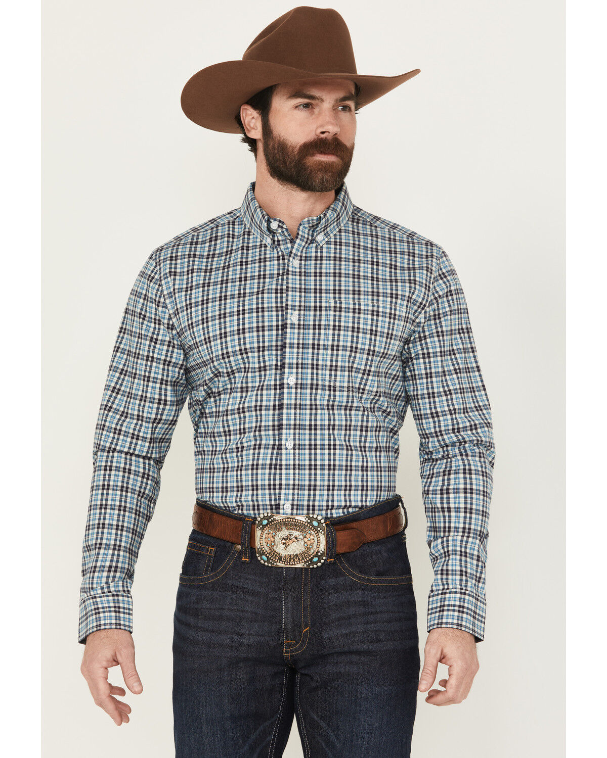 Image #1 - Cody James Men's Bob Plaid Print Long Sleeve Button-Down Western Shirt - Tall, Blue, hi-res