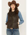 Image #1 - Circle S Women's Zip Front Enzyme Washed Cotton Concealed Carry Vest, Brown, hi-res