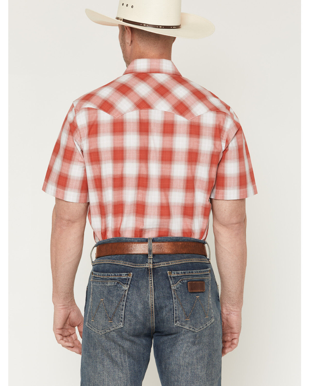 Image #4 - Wrangler Retro Men's Plaid Print Short Sleeve Snap Western Shirt, Red, hi-res