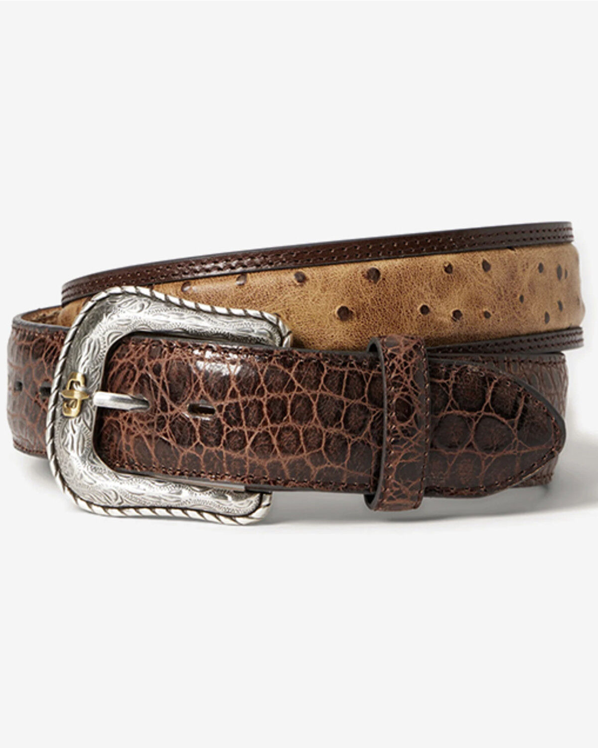 Stetson Men's Ostrich Print Croc Embossed Western Leather Belt, Cognac, hi-res