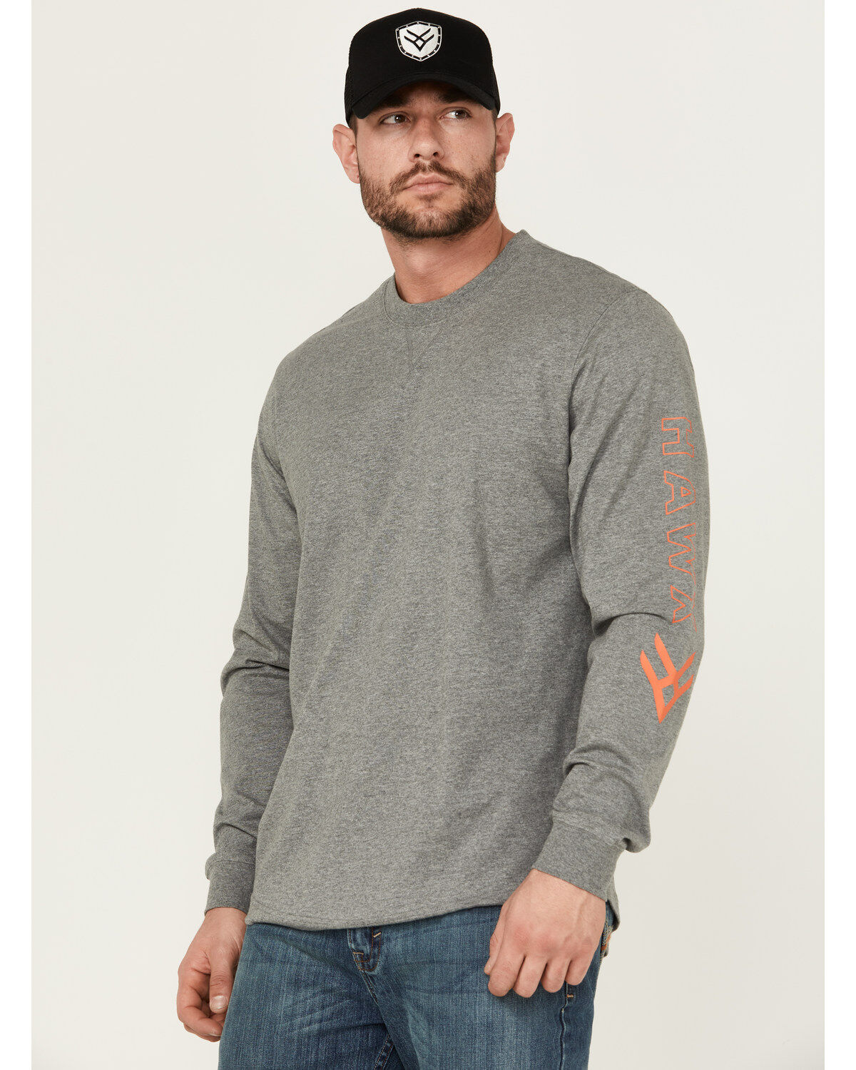 Image #1 - Hawx Men's Logo Long Sleeve Knit Work T-Shirt - Big, Heather Grey, hi-res