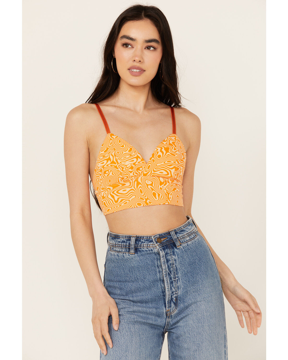 Image #1 - Discreture Women's Longline Printed Bralette, Orange, hi-res