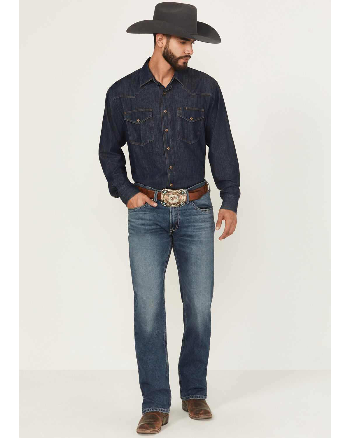 Ariat Men's M4 Silas Dayne Medium Wash Relaxed Bootcut Stretch Denim Jeans, Medium Wash, hi-res