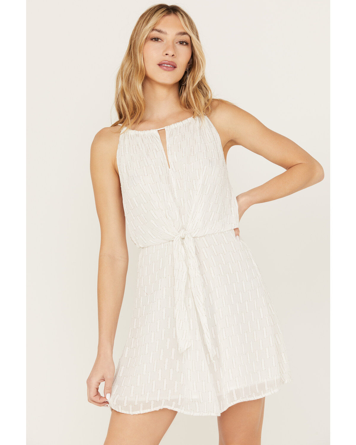 Image #2 - Idyllwind Women's Gladiolus Metallic Slip Tie Front Mini Dress, Ivory, hi-res