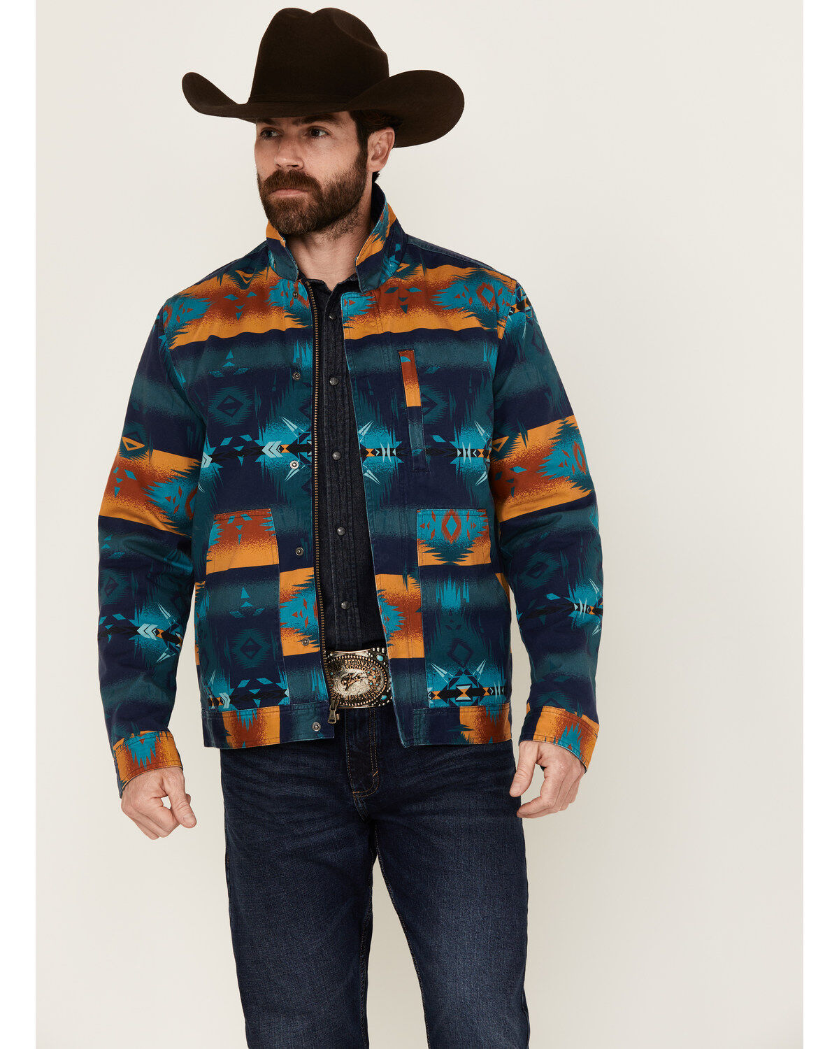 Image #1 - RANK 45&reg; Men's Twill Southwestern Print Jacket, Dark Blue, hi-res