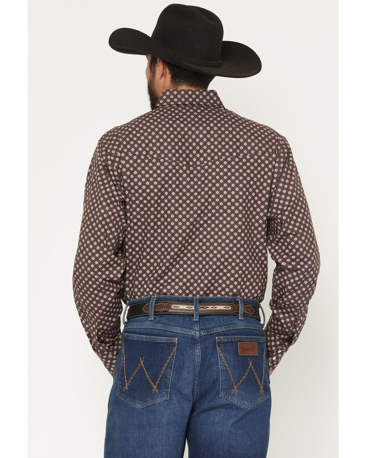Image #4 - Ely Walker Men's Geo Print Long Sleeve Pearl Snap Western Shirt, Brown, hi-res