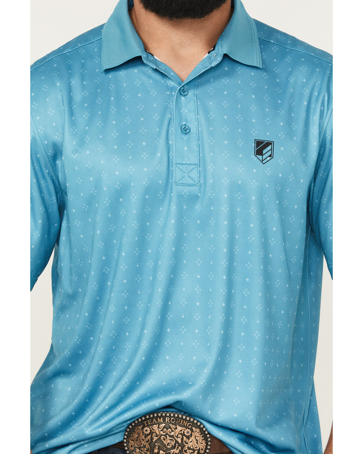 Image #3 - RANK 45&reg; Men's Crossfire Geo Print Short Sleeve Polo, Blue, hi-res