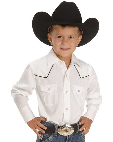 Image #1 - Ely Cattleman Kid's Solid Print Long Sleeve Western Shirt, White, hi-res