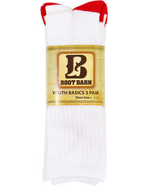 Image #2 - Boot Barn® Youth Crew Sock 3 Pack, White, hi-res