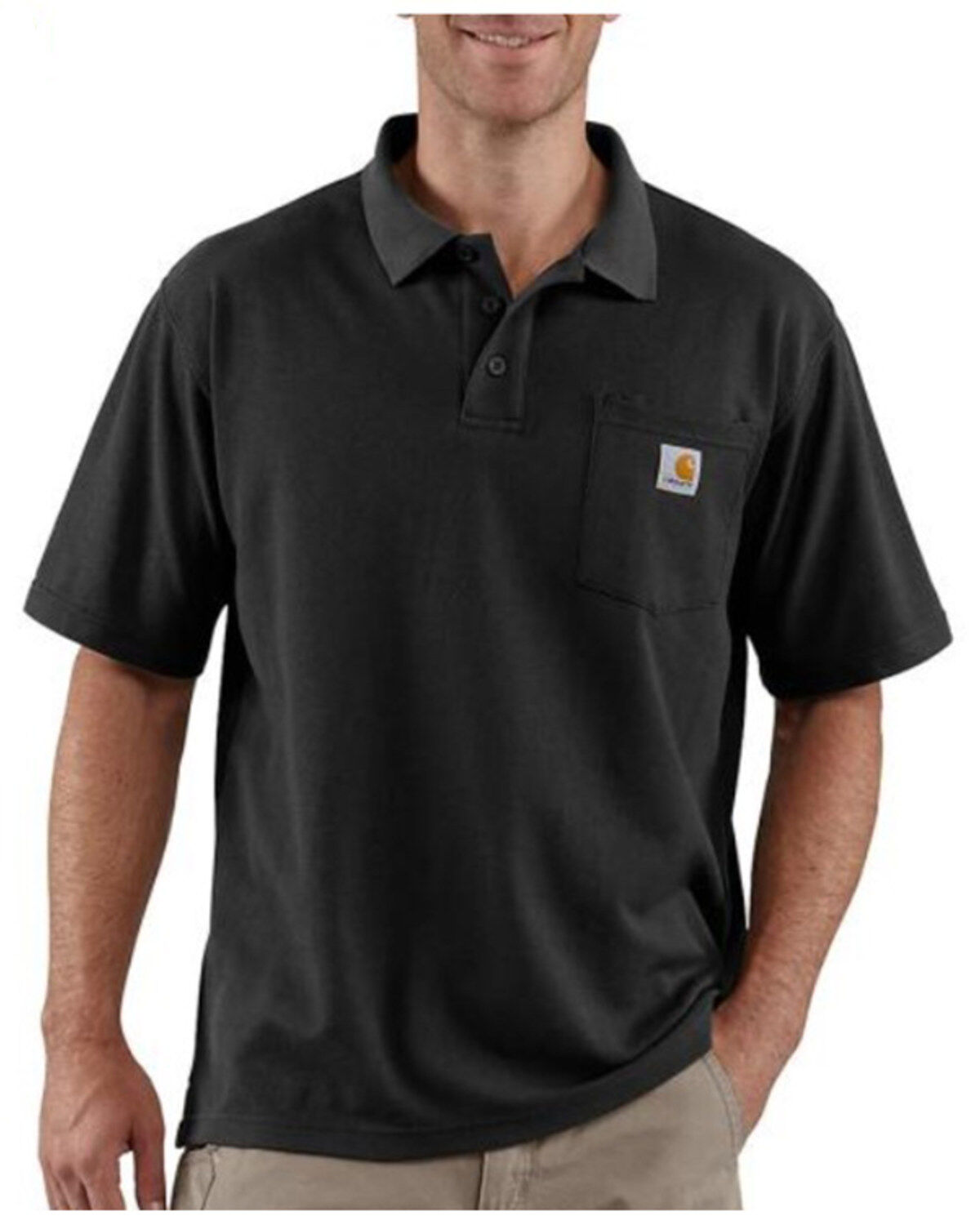 Image #1 - Carhartt Men's Loose Fit Midweight Short Sleeve Button-Down Polo Shirt - Big, Black, hi-res