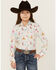 Image #1 - Cruel Girl Girls' Conversation Print Long Sleeve Pearl Snap Western Shirt , White, hi-res