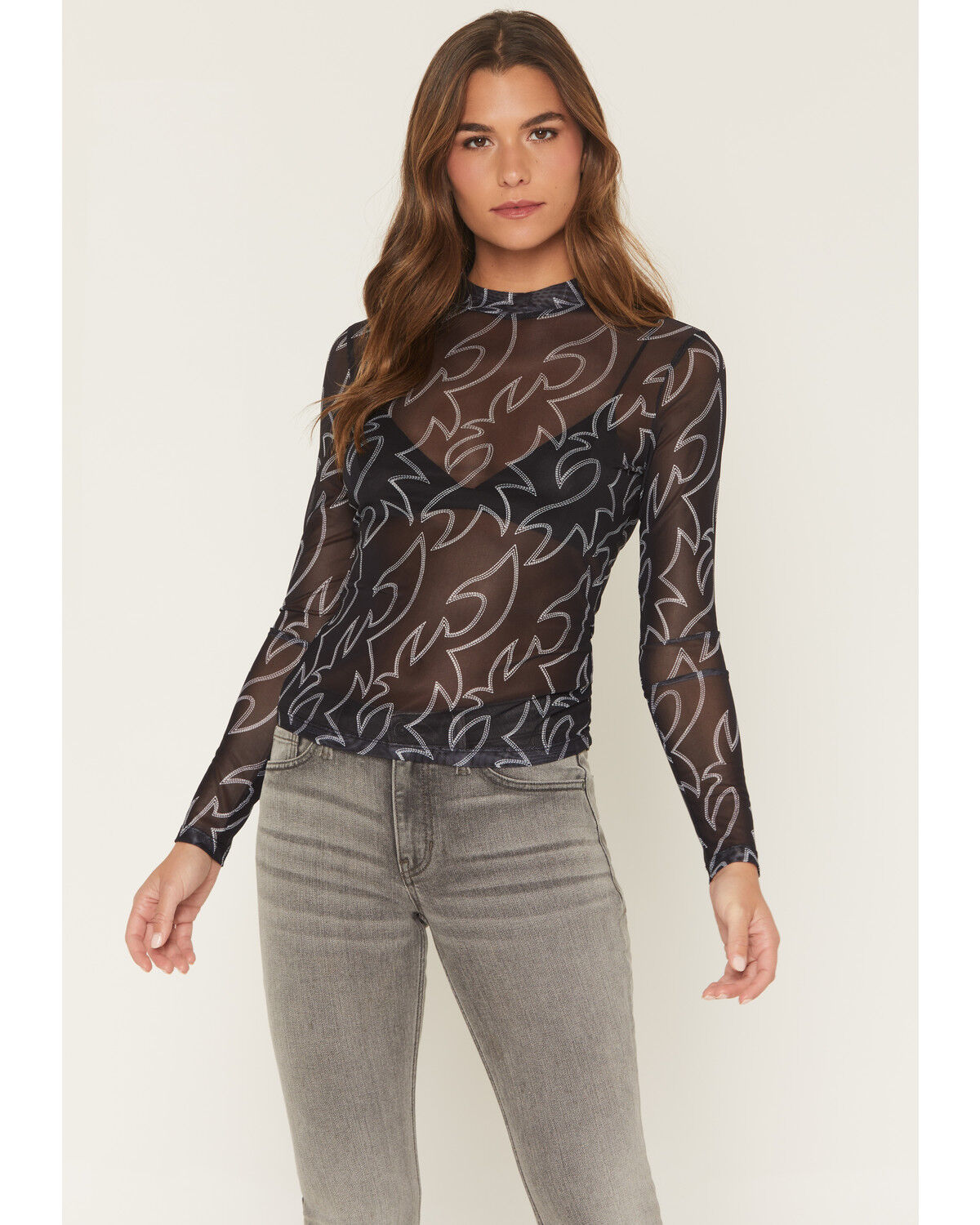 Blue B Women's Boot Stitch Mesh Long Sleeve Shirt, Black, hi-res