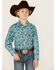 Image #1 - Rock & Roll Denim Boys' Paisley Print Long Sleeve Pearl Snap Stretch Western Shirt , Turquoise, hi-res