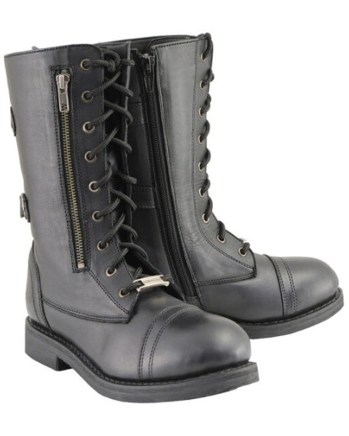 Image #1 - Milwaukee Leather Women's Tall Lace Front Buckles Back and Knife Storage Boots - Round Toe, Black, hi-res