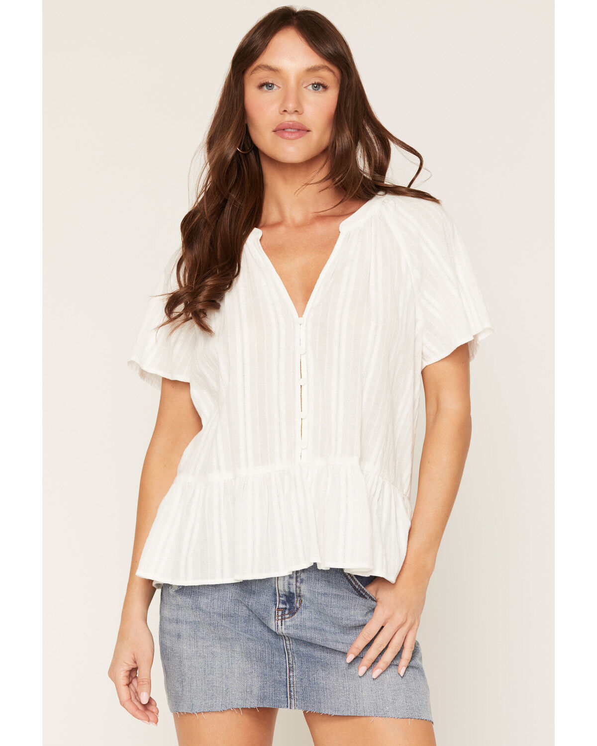 Lovestitch Women's Short Sleeve Peplum Top, White, hi-res