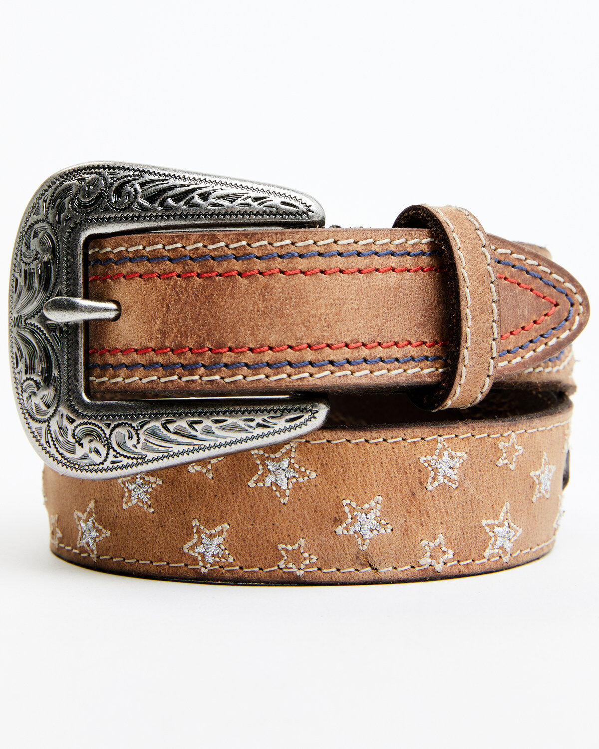 Shyanne Girls' Star Struck Leather Belt, Brown, hi-res