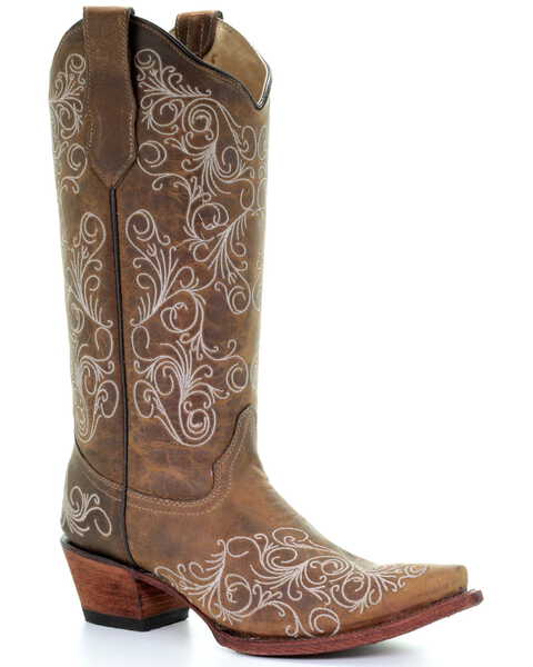 Image #1 - Circle G Women's Scrolling Embroidery Western Boots - Snip Toe, Tan, hi-res