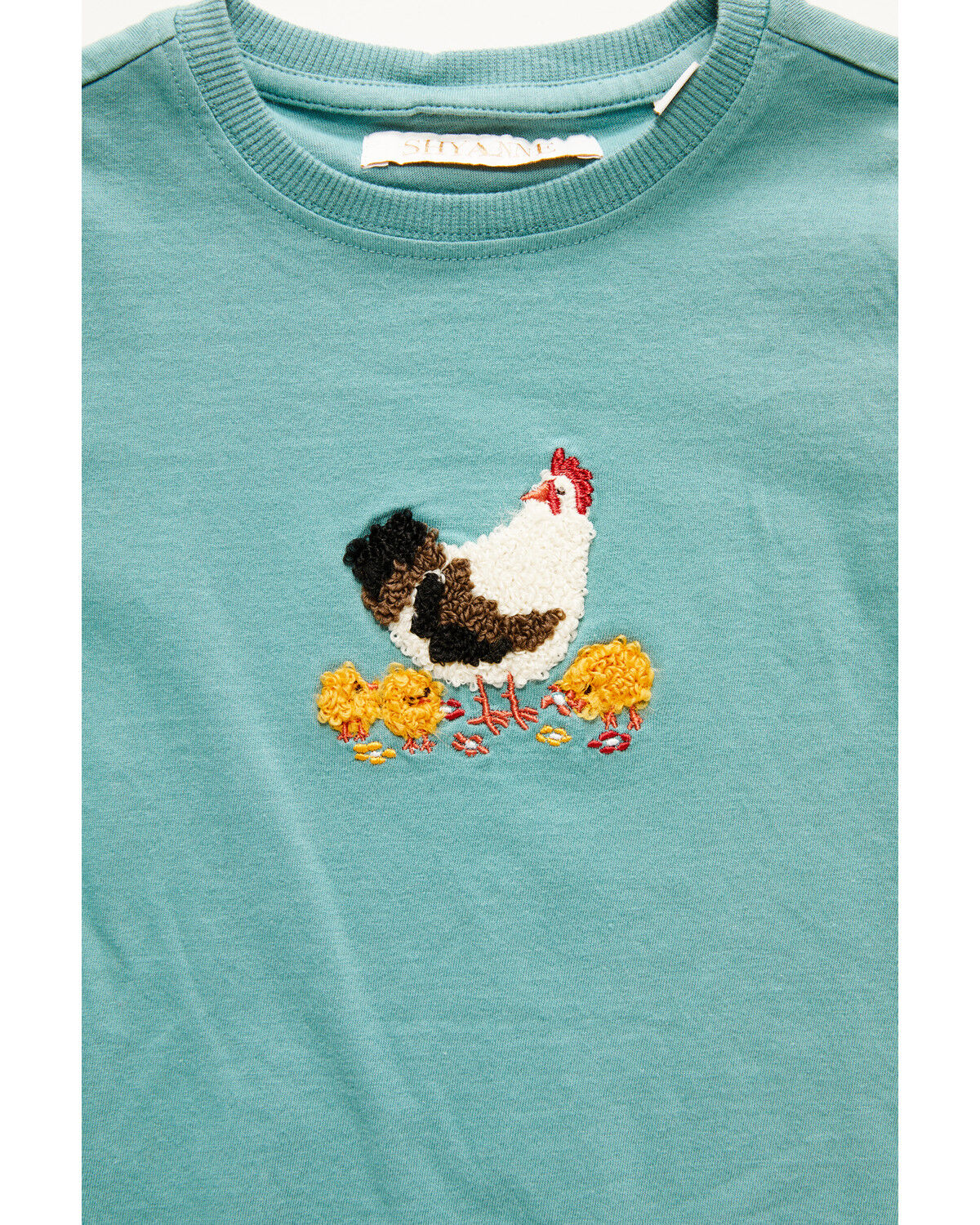 Image #2 - Shyanne Toddler Girls' Chicken Embroidered Fringe Short Sleeve Tee, Aqua, hi-res