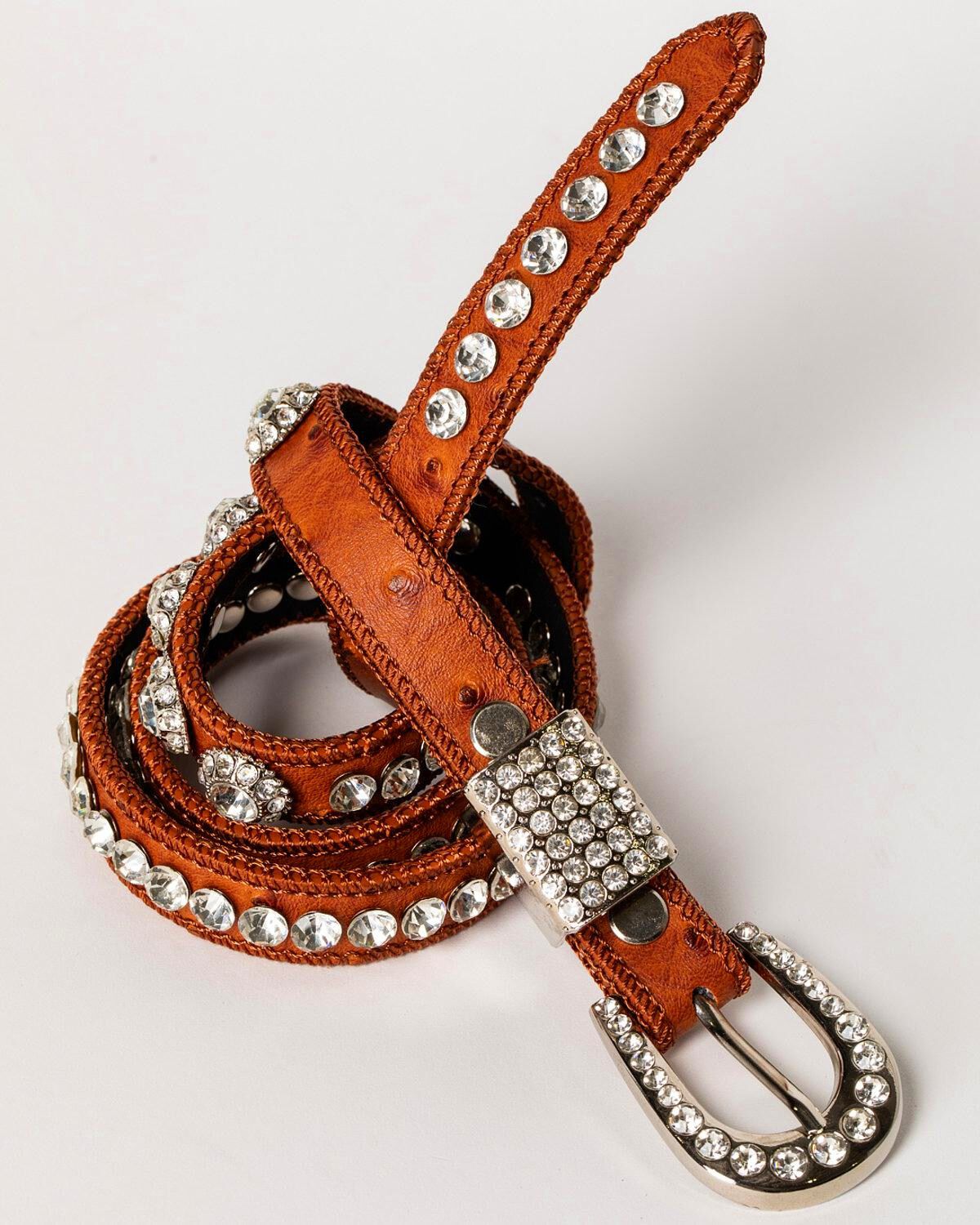 Image #2 - Shyanne&reg; Girl's Ostrich Print Rhinestone Belt, Brown, hi-res