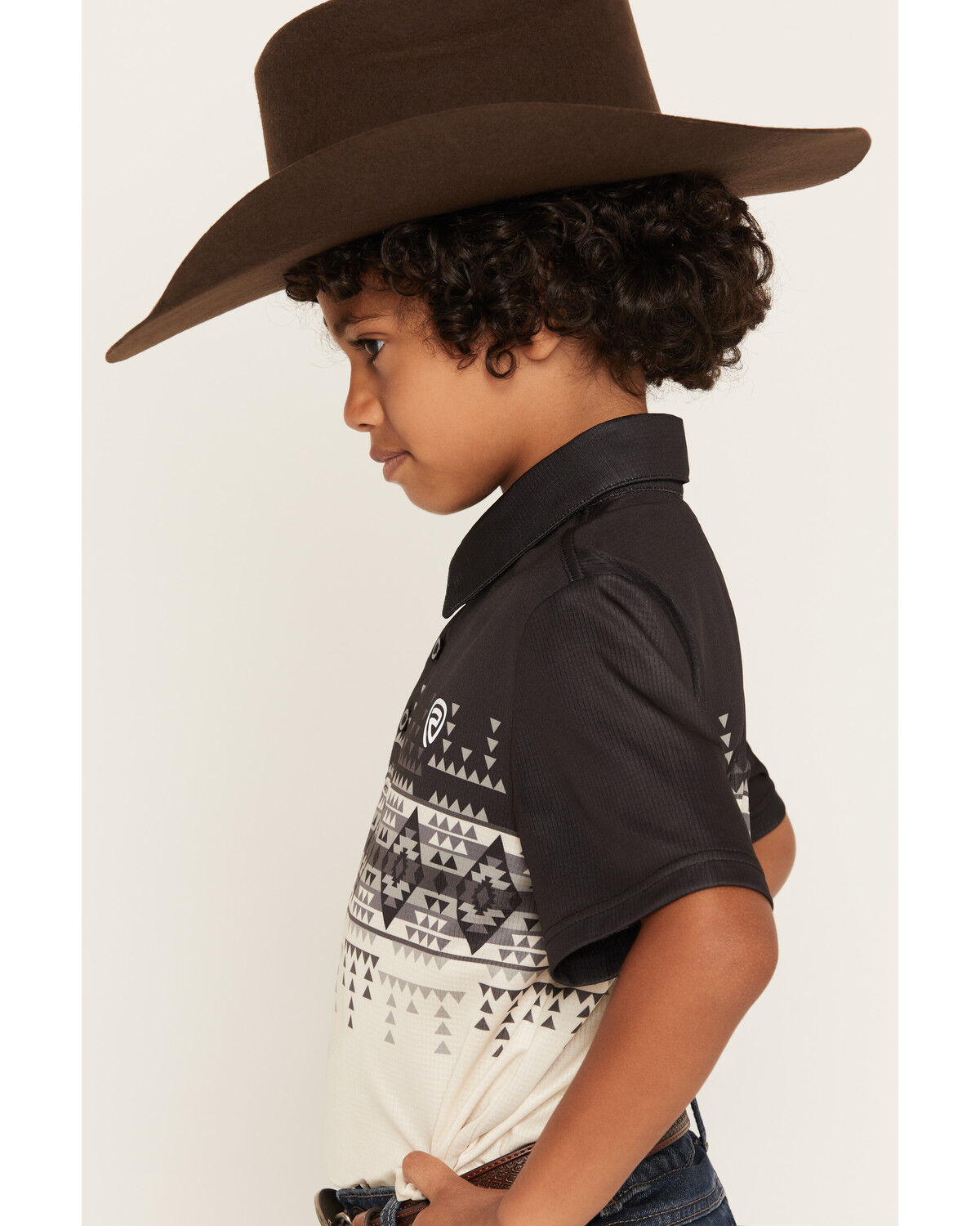 Image #2 - Rock & Roll Denim Boys' Dale Brisby Border Print Short Sleeve Polo, Grey, hi-res