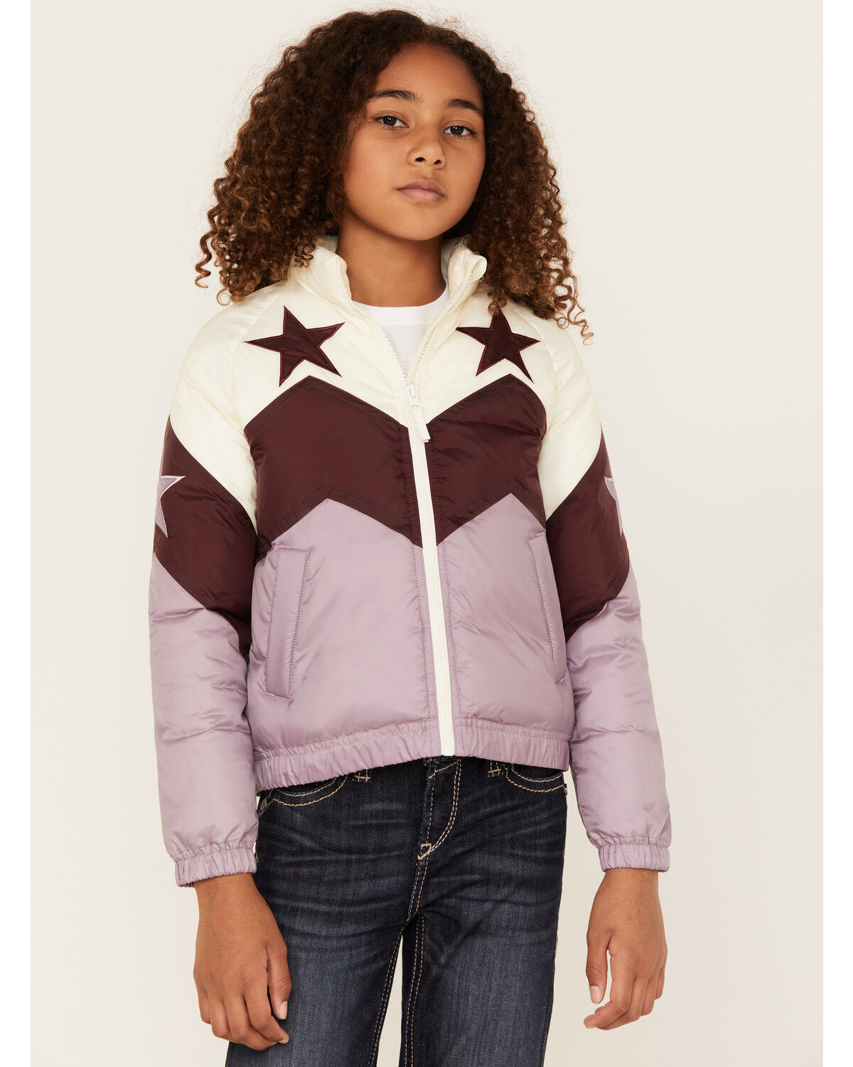 Shyanne Girls' Chevron Color Block Star Jacket, Pink, hi-res