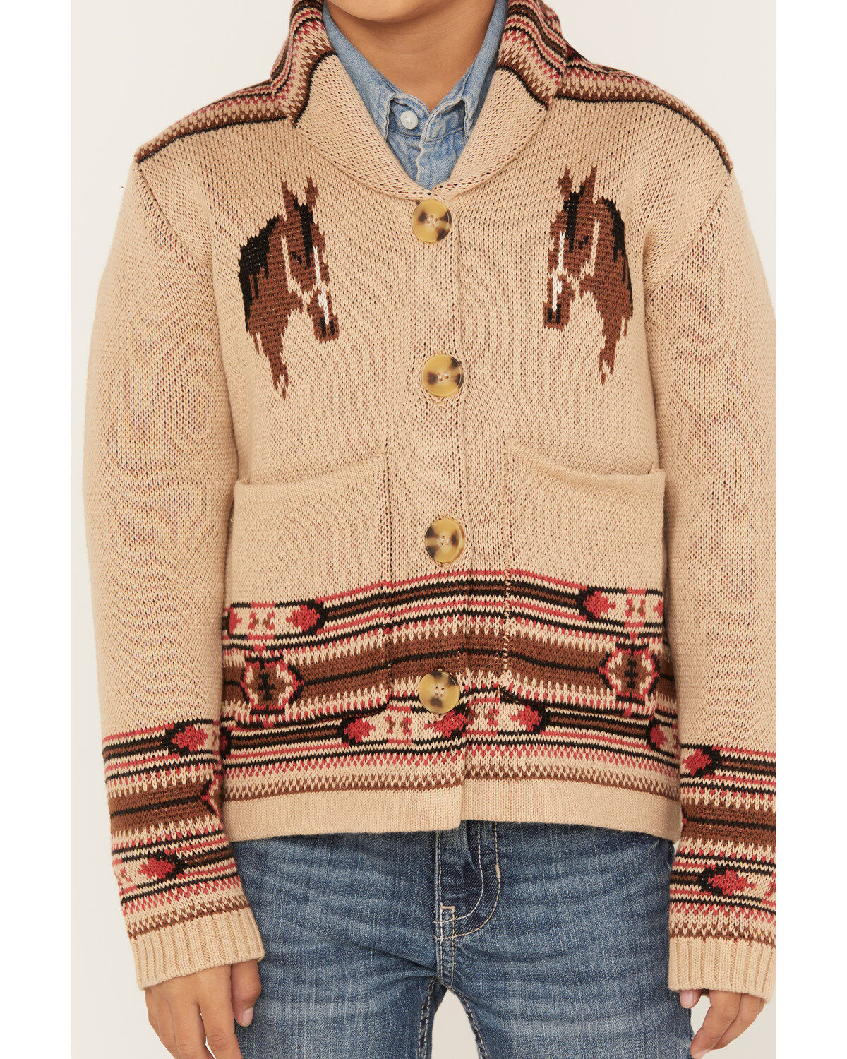 Image #3 - Cotton & Rye Boys' Horse Graphic Button-Down Cardigan, Tan, hi-res
