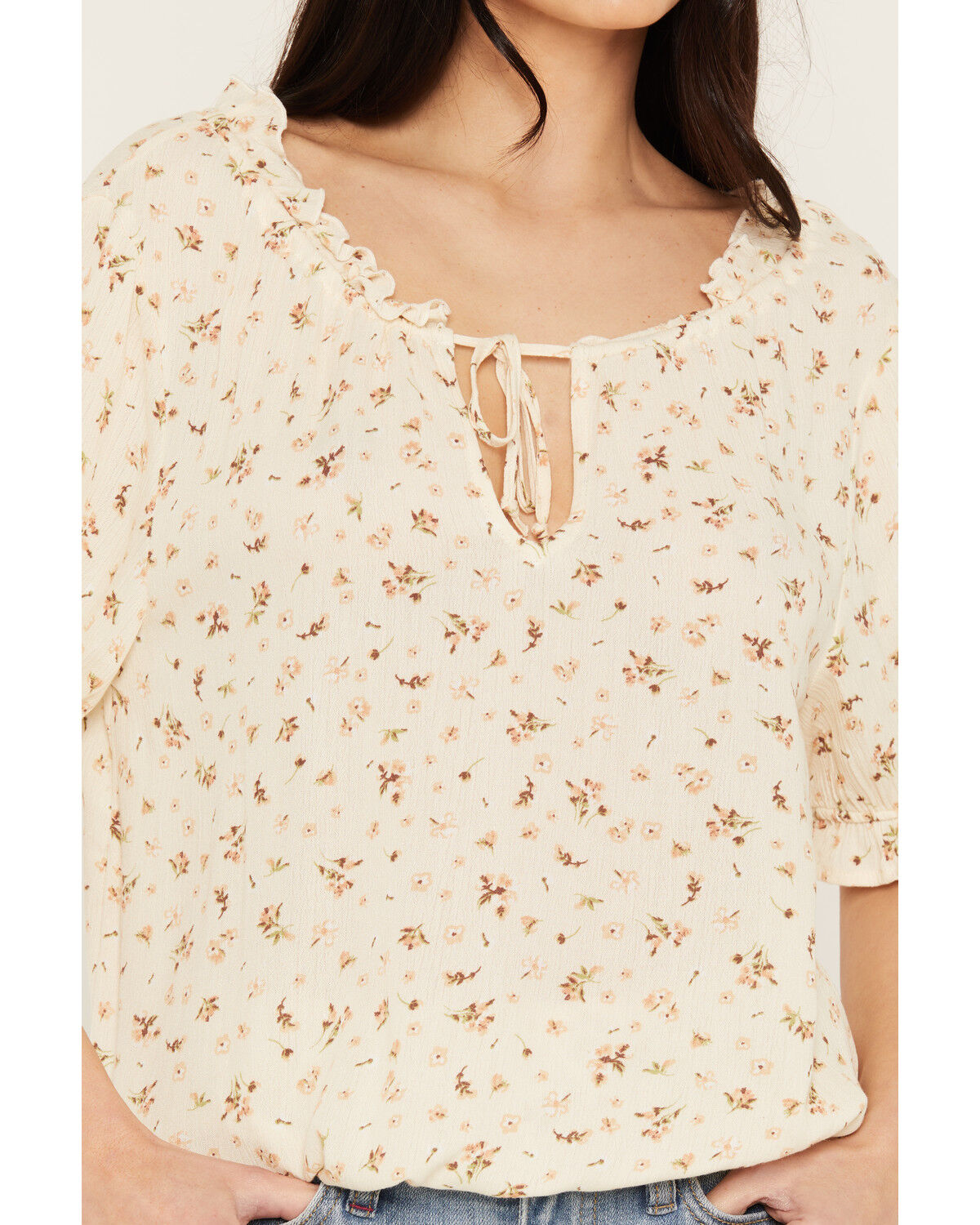 Image #3 - Wild Moss Women's Ditsy Floral Print Short Sleeve Shirt, Cream, hi-res