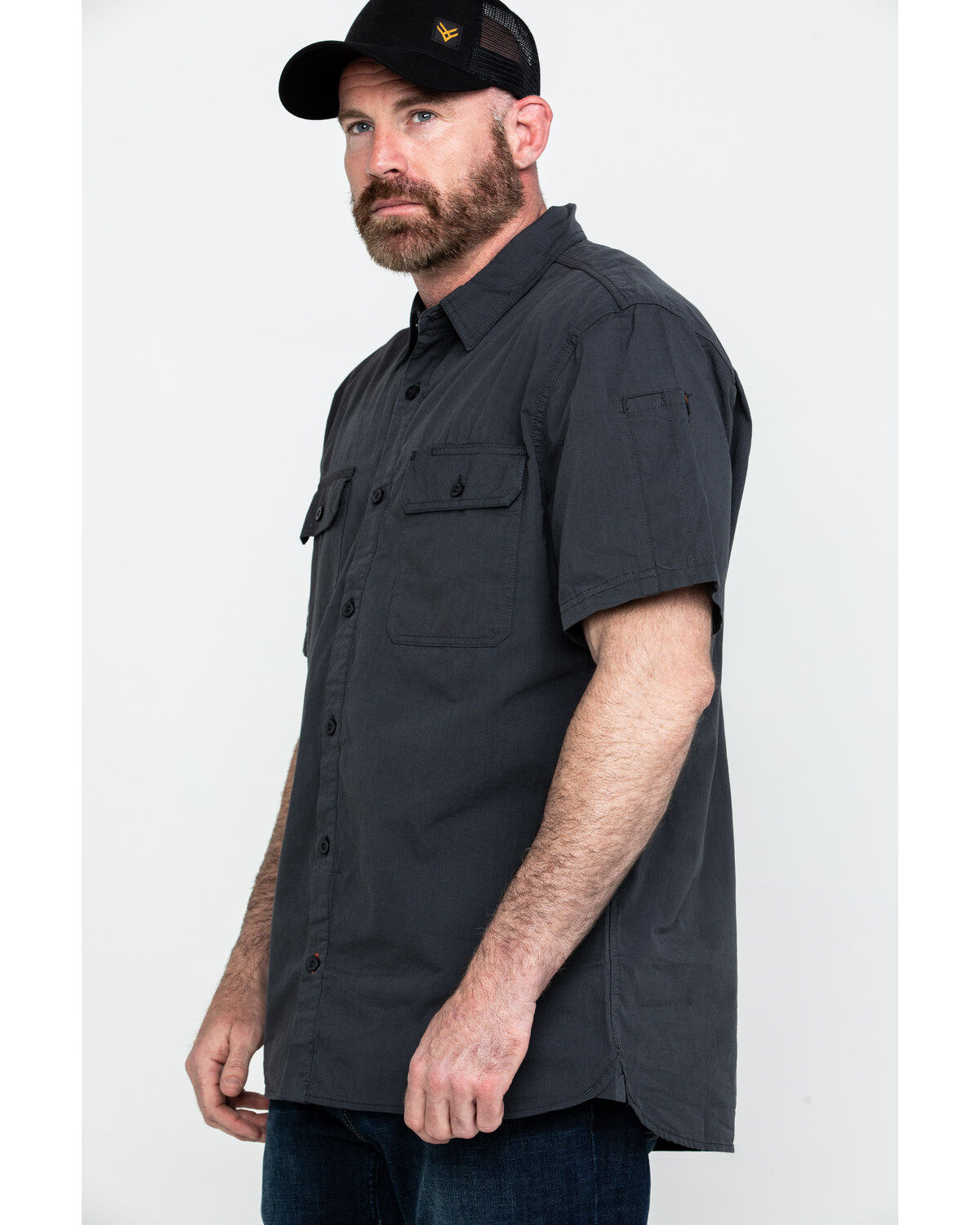 Image #3 - Hawx Men's Charcoal Solid Yarn Dye Two Pocket Short Sleeve Work Shirt - Tall, Charcoal, hi-res