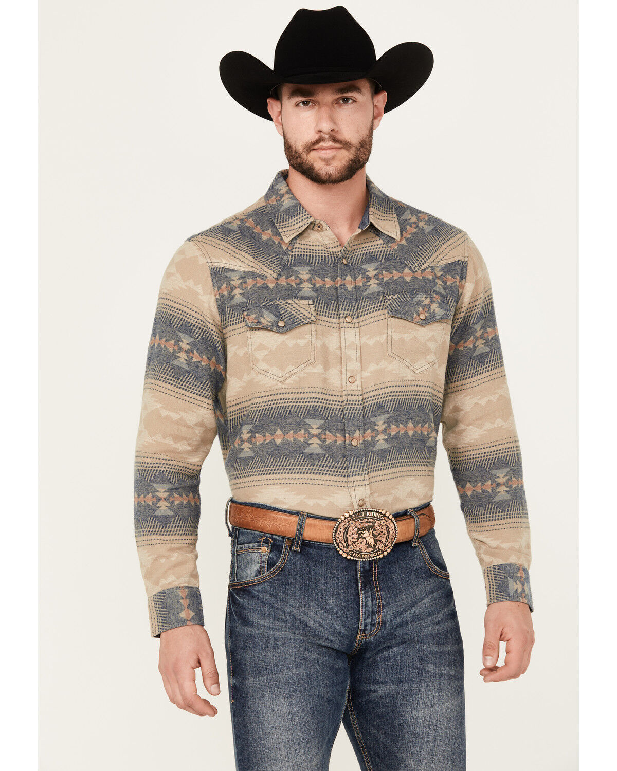 Image #1 - Cody James Men's Arrow Bear Southwestern Print Long Sleeve Snap Western Shirt - Tall, Tan, hi-res