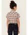 Image #4 - Shyanne Girls' Dobby Teton Plaid Print Short Sleeve Pearl Snap Western Shirt, Brick Red, hi-res