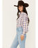 Image #2 - Wrangler Women's Balloon Sleeve Plaid Print Snap Western Shirt, Medium Wash, hi-res