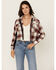 Image #1 - Cleo + Wolf Women's Connor Plaid Print Hooded Cropped Flannel, Brandy Brown, hi-res