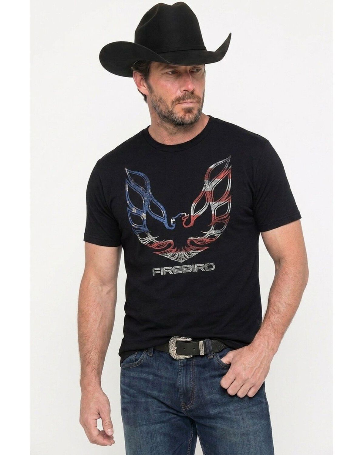 Americana Men's Firebird Flag Short Sleeve Graphic T-Shirt, Black, hi-res