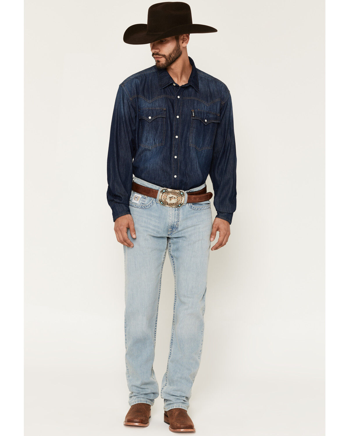 Cinch Men's White Label Light Wash Relaxed Straight Leg Stretch Denim Jeans, Light Wash, hi-res