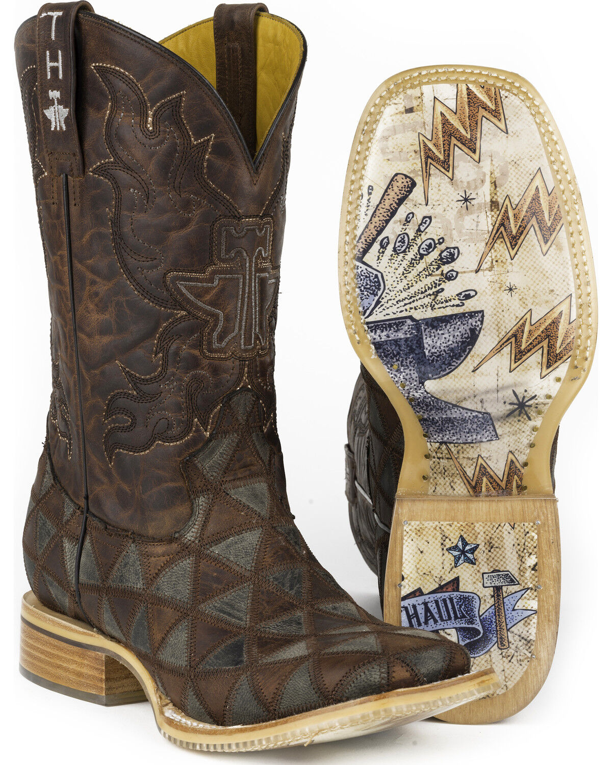 Tin Haul Men's Triangles Western Boots - Square Toe, Brown, hi-res