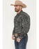 Image #2 - Cowboy Hardware Men's Tooled Floral Print Long Sleeve Snap Stretch Western Shirt, Charcoal, hi-res