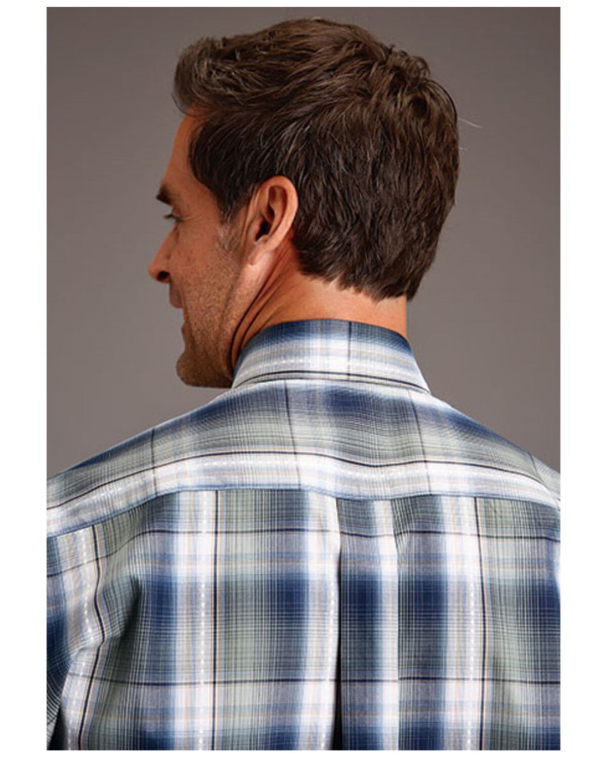 Image #2 - Stetson Men's Dobby Plaid Print Long Sleeve Button-Down Western Shirt, Sage, hi-res