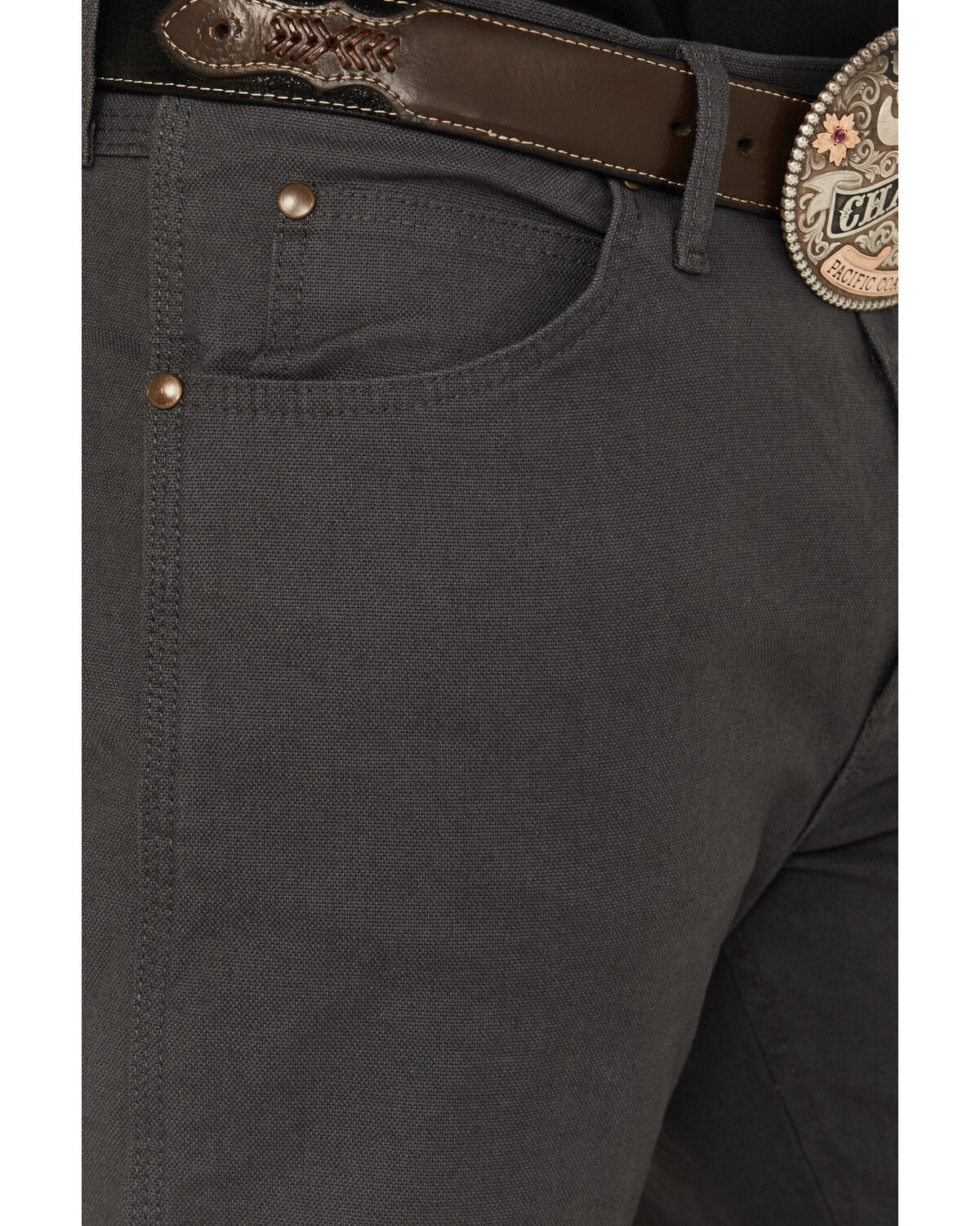 Image #2 - Wrangler Men's Tough Comfort Regular Fit Stretch Canvas Pants - Tall, Dark Grey, hi-res