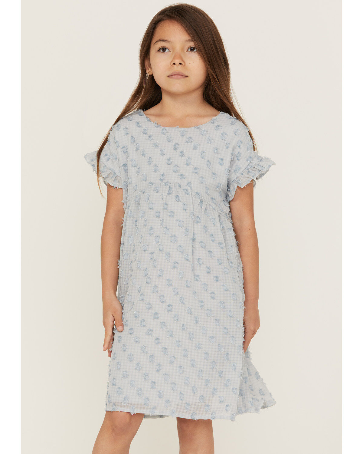 Hayden Girls' Ruffle Sleeve Swiss Dot Tunic Mini Dress, Blue, hi-res