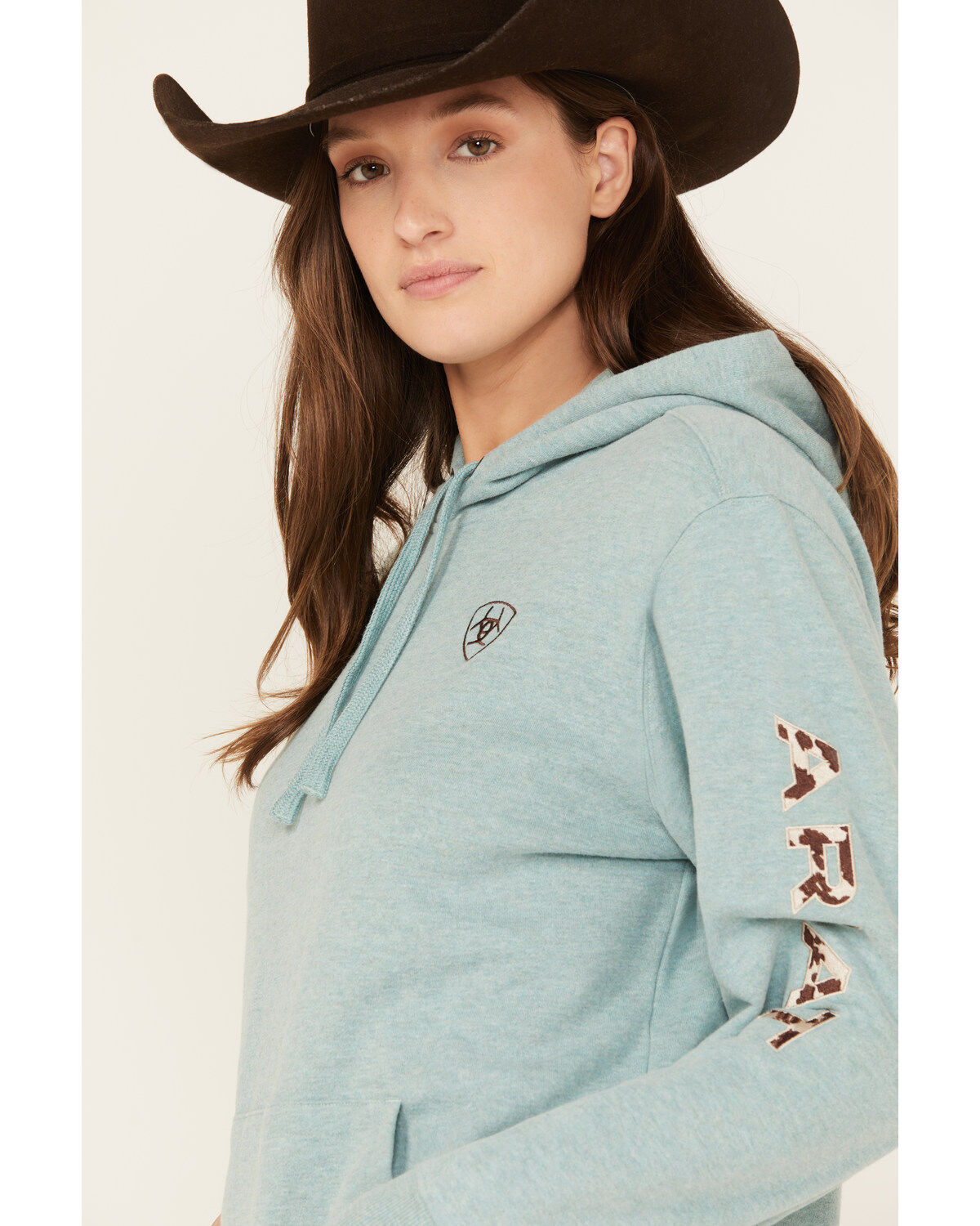 Image #2 - Ariat Women's Boot Barn Exclusive Cow Print Embroidered Logo Hoodie, Blue, hi-res