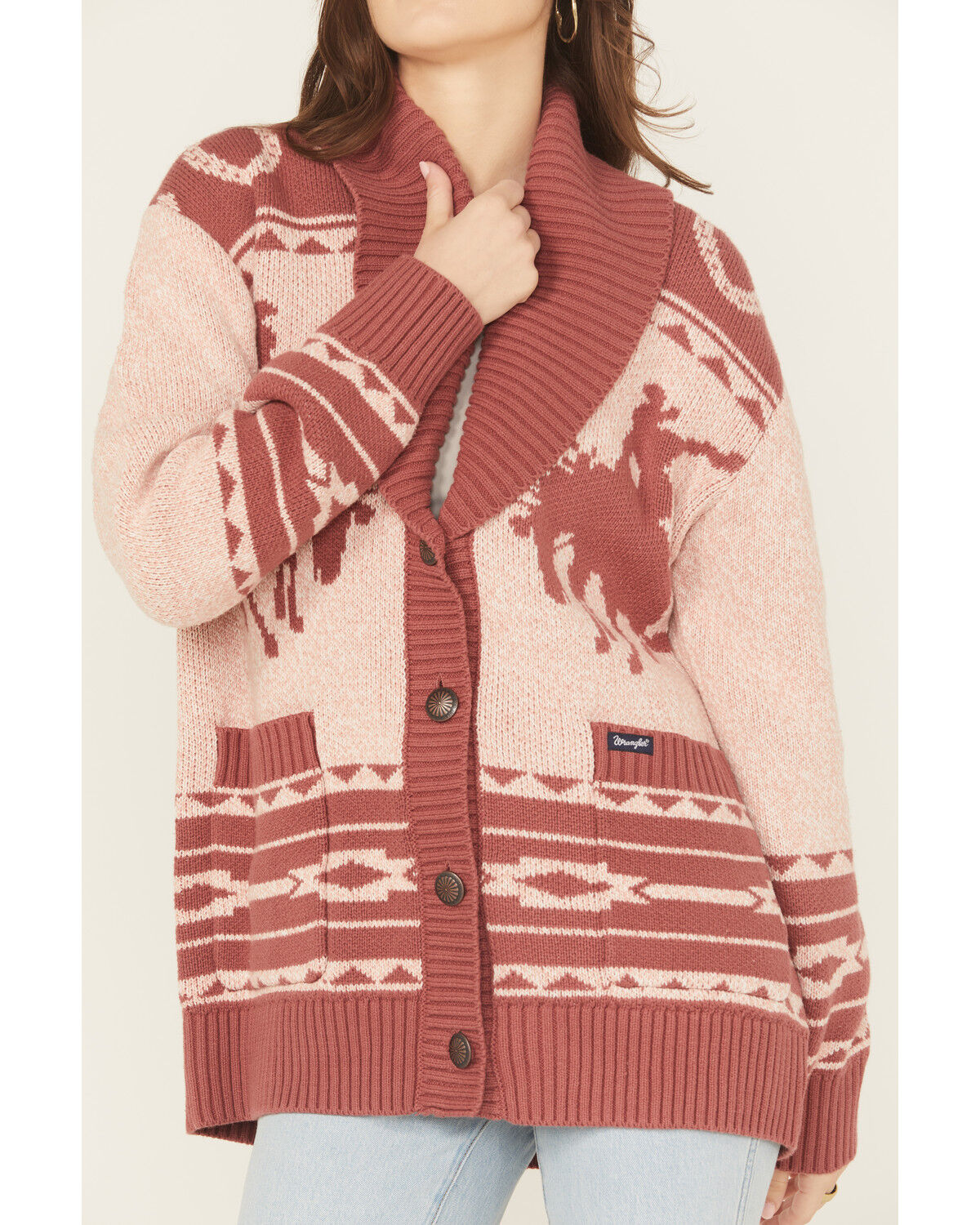 Image #3 - Wrangler Retro Women's Horse Cardigan, Pink, hi-res