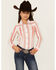 Image #1 - Cruel Girl Girls' Striped Long Sleeve Snap Western Shirt , Red, hi-res
