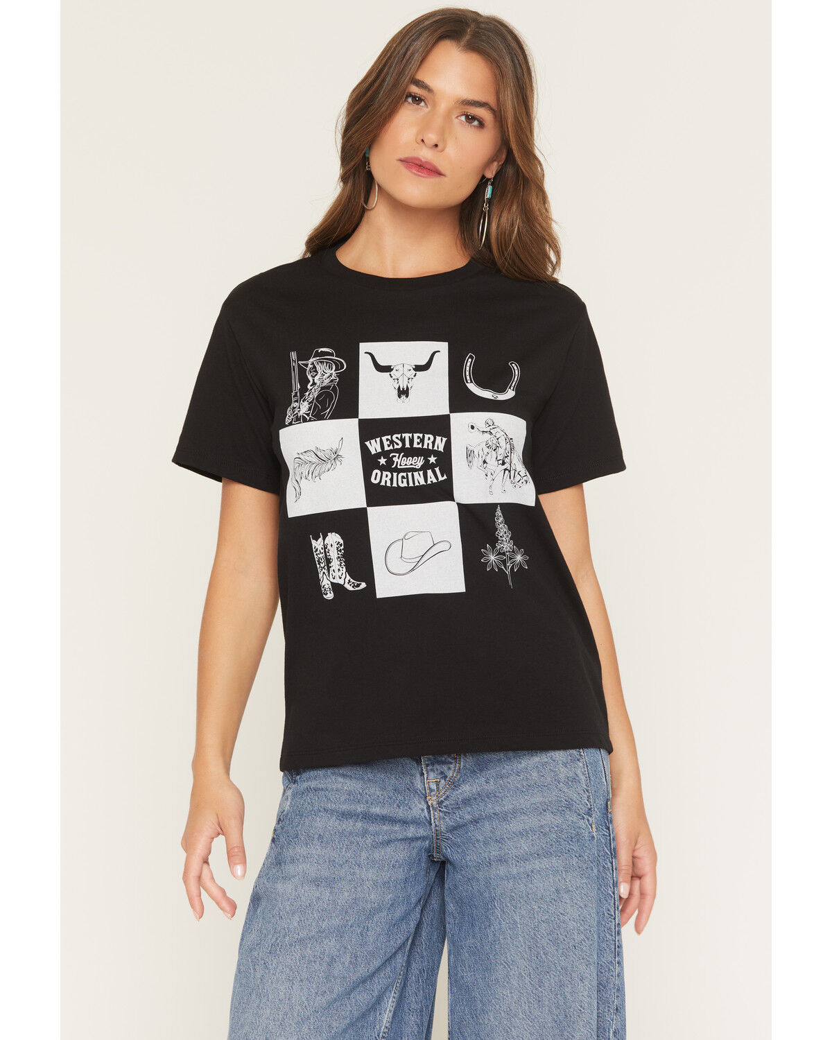 Image #1 - Hooey Women's Icons Short Sleeve Graphic T-Shirt, Black, hi-res