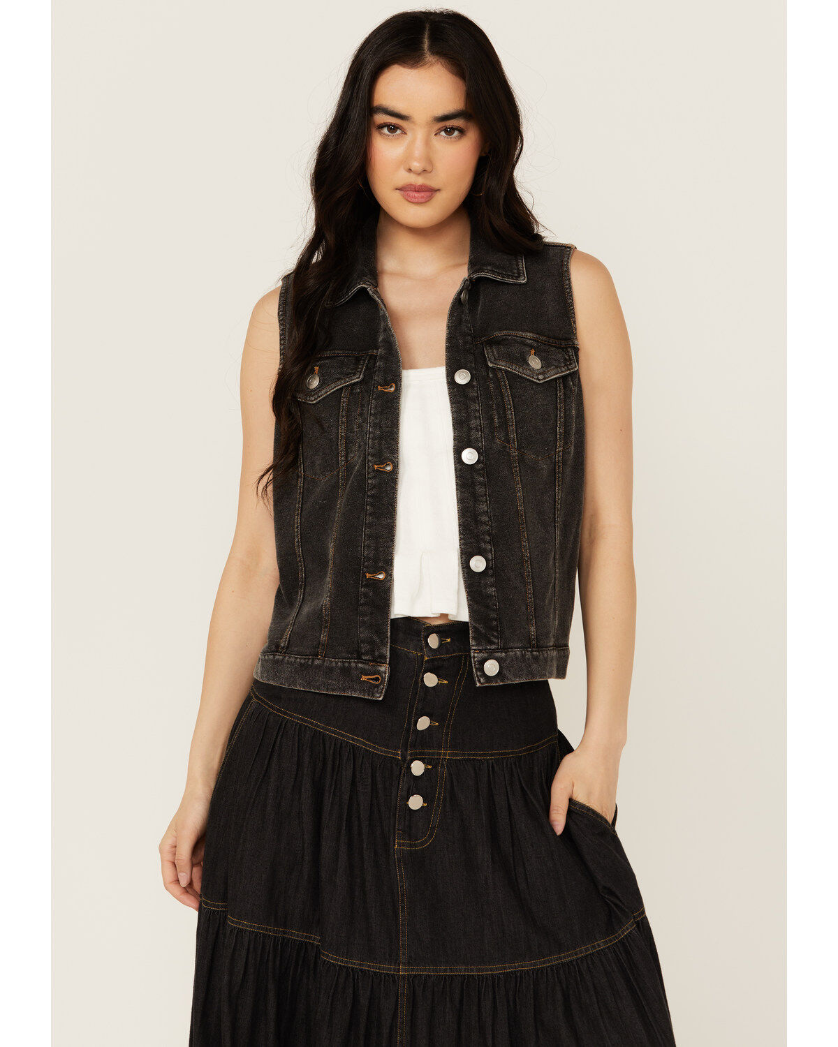 Image #1 - White Crow Women's Washed Knit Vest, Black, hi-res