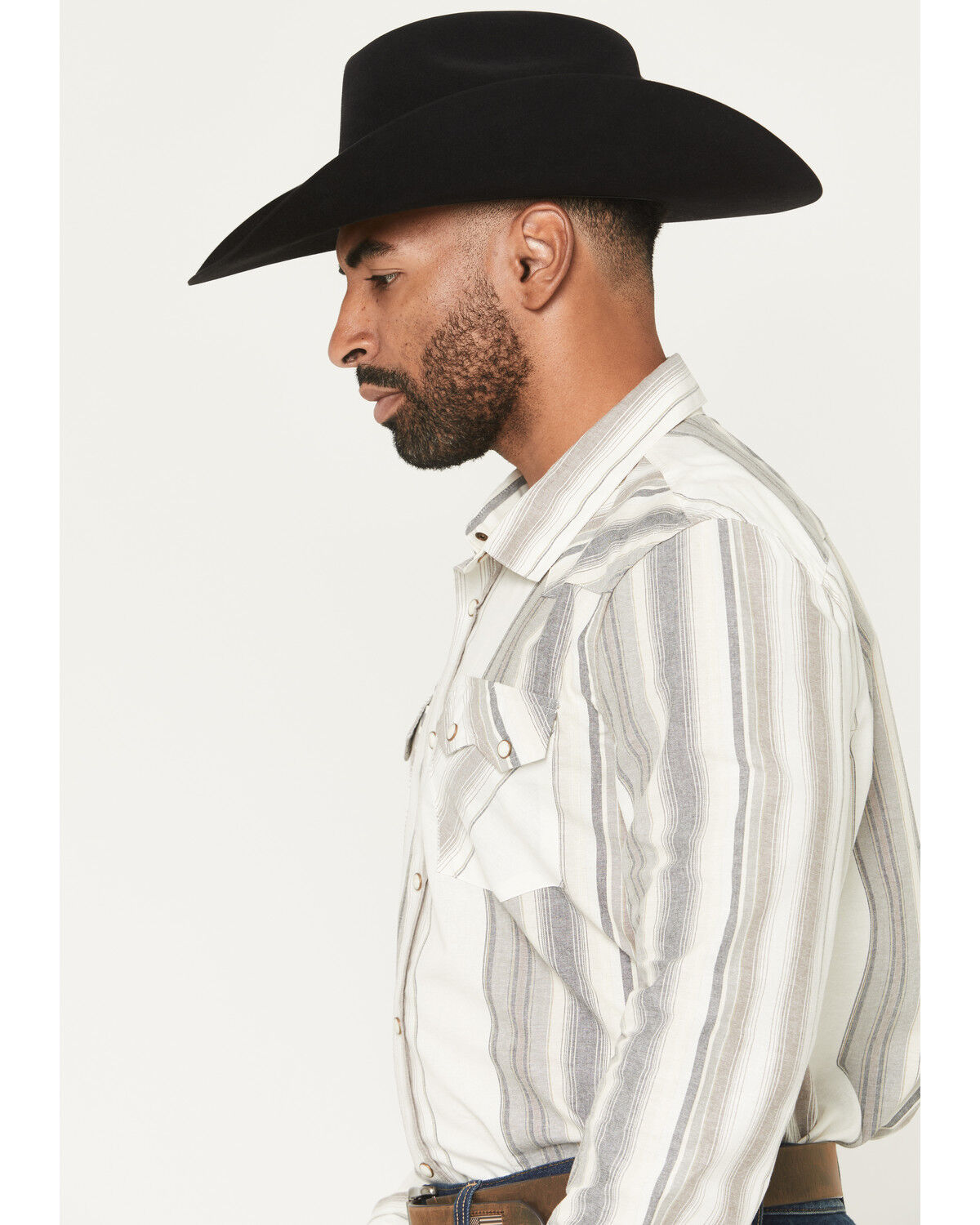 Image #2 - Panhandle Men's Vintage Stripe Print Long Sleeve Snap Western Shirt, Natural, hi-res