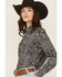 Image #2 - Cowgirl Hardware Women's Scroll Print Long Sleeve Snap Stretch Western Shirt, Black, hi-res