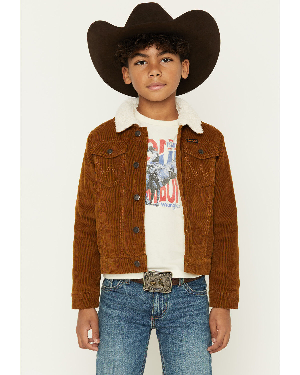Image #1 - Wrangler Boys' Corduroy Sherpa Lined Button-Down Jacket, Tan, hi-res